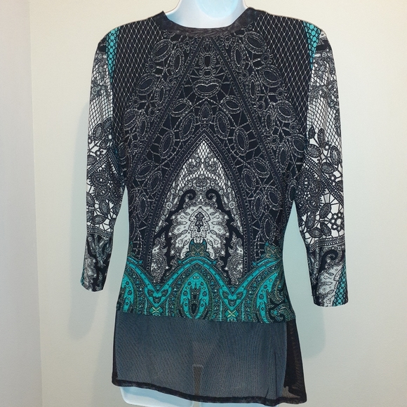 Frank Lyman Blouse 🇨🇦 Size 8, Black &Turquoise - Picture 3 of 9
